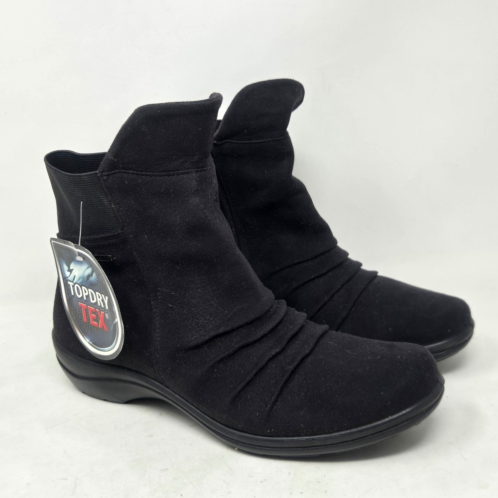 Romika TopDry Tex Black Ruched Waterproof Side Zip Ankle Boots Womens 39